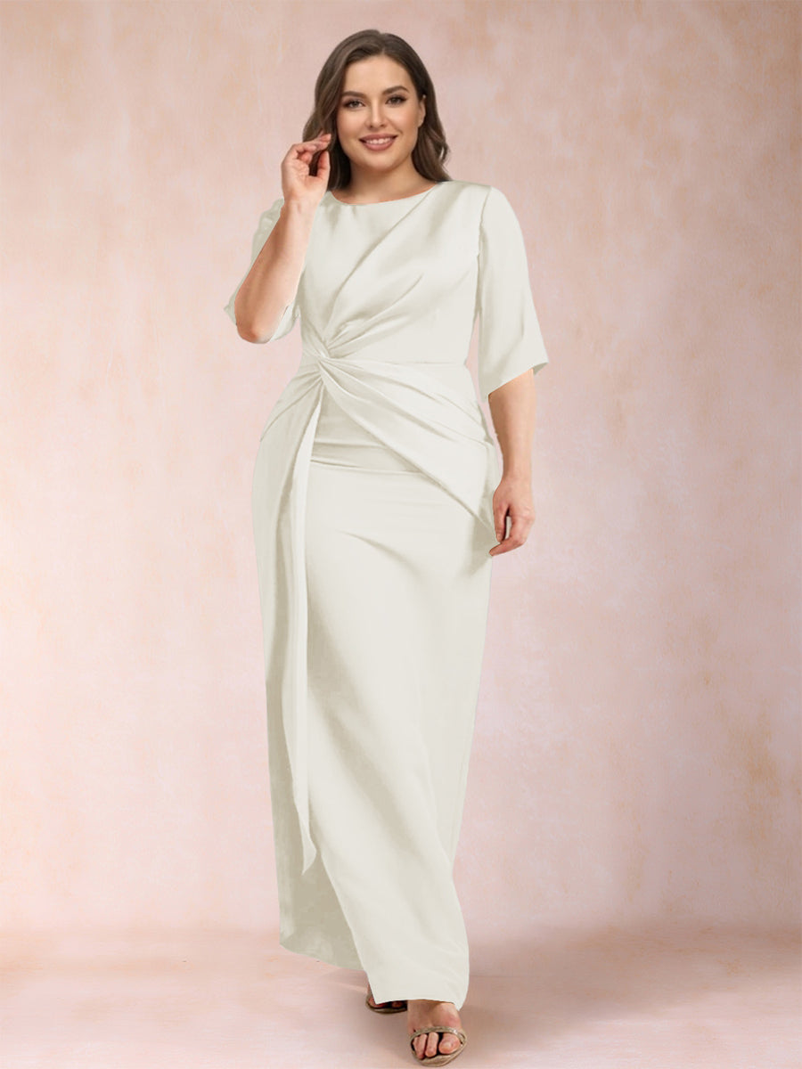 Sheath/Column Scoop Half Sleeves Plus Size Mother of the Bride Dresses with Ruched