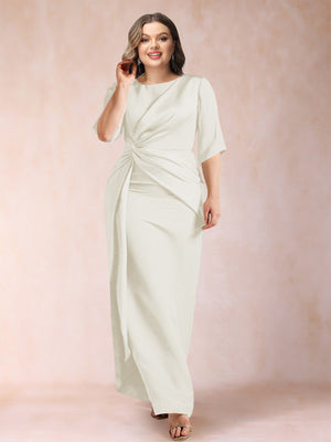 Sheath/Column Scoop Half Sleeves Plus Size Mother of the Bride Dresses with Ruched