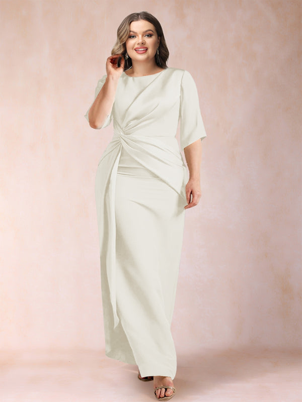 Sheath/Column Scoop Half Sleeves Plus Size Mother of the Bride Dresses with Ruched