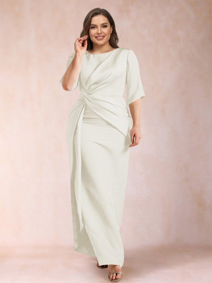 Sheath/Column Scoop Half Sleeves Plus Size Mother of the Bride Dresses with Ruched