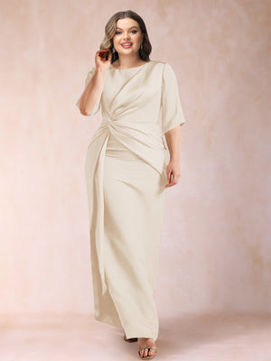 Sheath/Column Scoop Half Sleeves Plus Size Mother of the Bride Dresses with Ruched