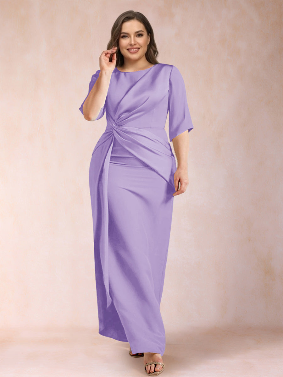Sheath/Column Scoop Half Sleeves Plus Size Mother of the Bride Dresses with Ruched