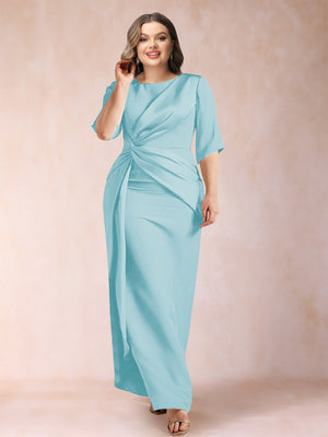 Sheath/Column Scoop Half Sleeves Plus Size Mother of the Bride Dresses with Ruched
