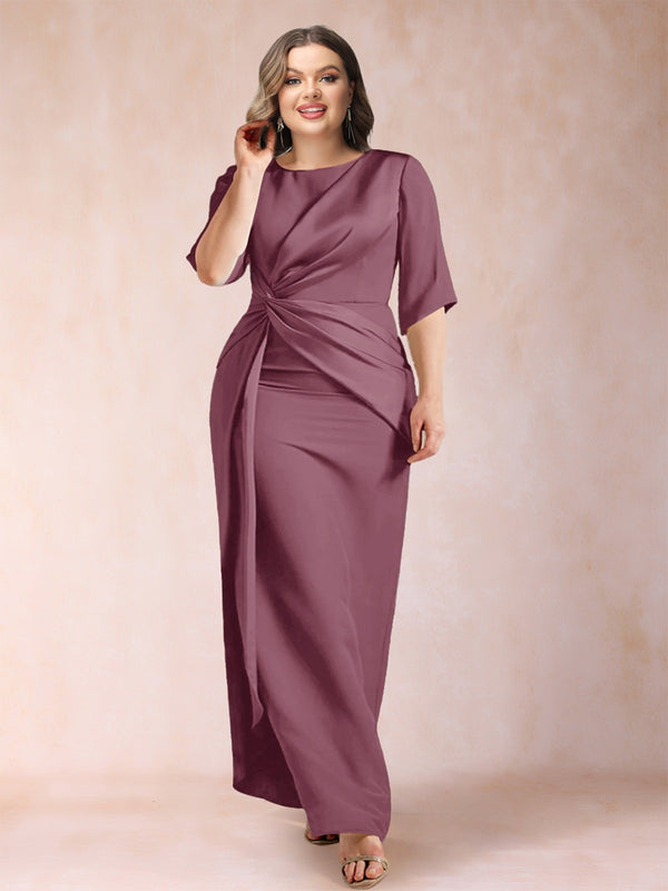 Sheath/Column Scoop Half Sleeves Plus Size Mother of the Bride Dresses with Ruched