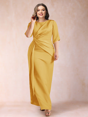 Sheath/Column Scoop Half Sleeves Plus Size Mother of the Bride Dresses with Ruched