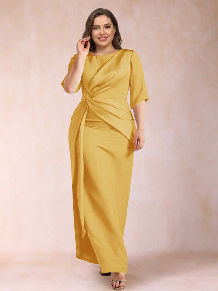 Sheath/Column Scoop Half Sleeves Plus Size Mother of the Bride Dresses with Ruched
