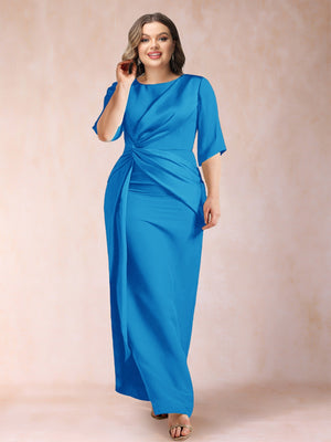 Sheath/Column Scoop Half Sleeves Plus Size Mother of the Bride Dresses with Ruched