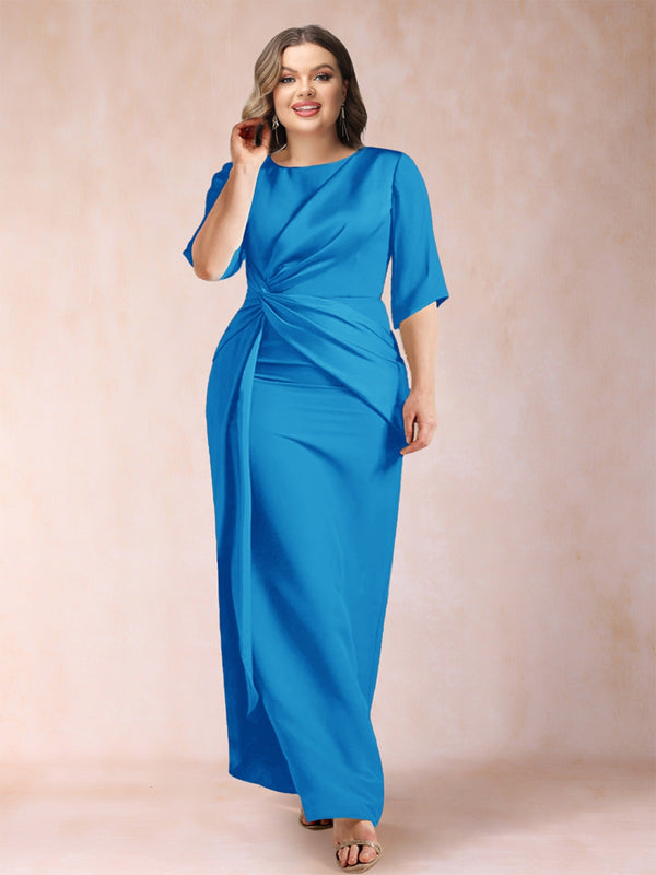 Sheath/Column Scoop Half Sleeves Plus Size Mother of the Bride Dresses with Ruched