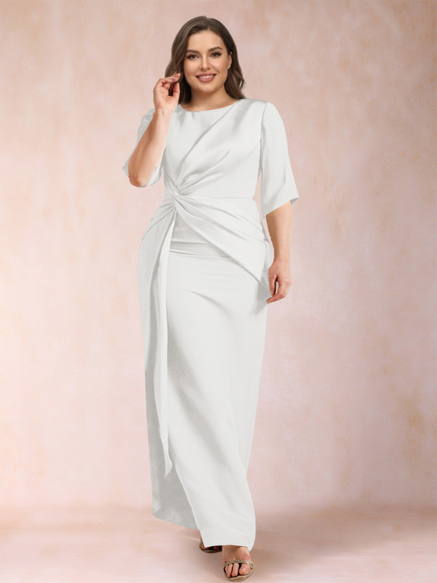 Sheath/Column Scoop Half Sleeves Plus Size Mother of the Bride Dresses with Ruched