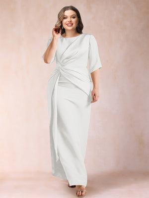 Sheath/Column Scoop Half Sleeves Plus Size Mother of the Bride Dresses with Ruched