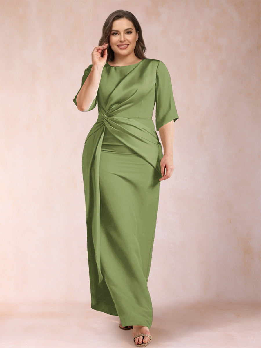 Sheath/Column Scoop Half Sleeves Plus Size Mother of the Bride Dresses with Ruched