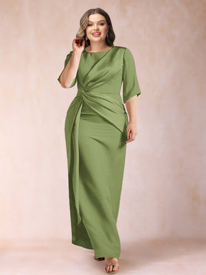 Sheath/Column Scoop Half Sleeves Plus Size Mother of the Bride Dresses with Ruched