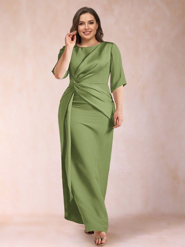 Sheath/Column Scoop Half Sleeves Plus Size Mother of the Bride Dresses with Ruched