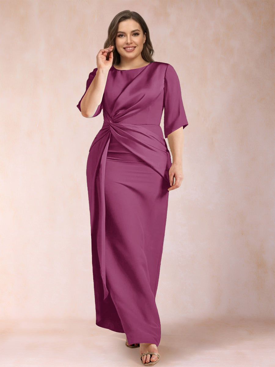 Sheath/Column Scoop Half Sleeves Plus Size Mother of the Bride Dresses with Ruched