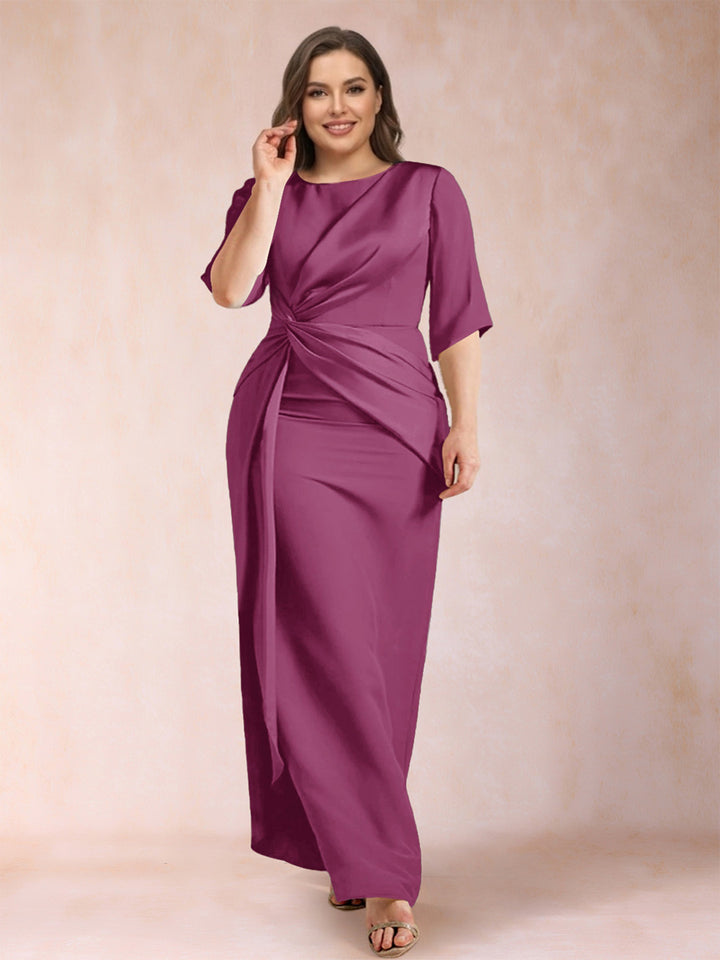 Sheath/Column Scoop Half Sleeves Plus Size Mother of the Bride Dresses with Ruched