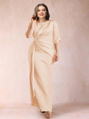 Sheath/Column Scoop Half Sleeves Plus Size Mother of the Bride Dresses with Ruched