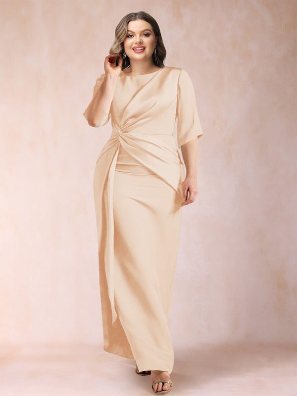 Sheath/Column Scoop Half Sleeves Plus Size Mother of the Bride Dresses with Ruched