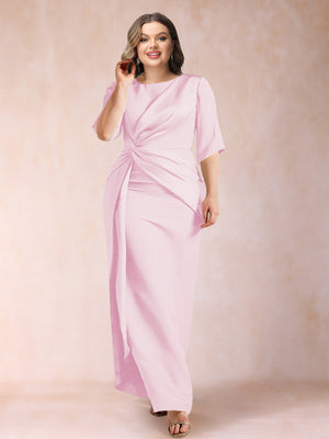 Sheath/Column Scoop Half Sleeves Plus Size Mother of the Bride Dresses with Ruched