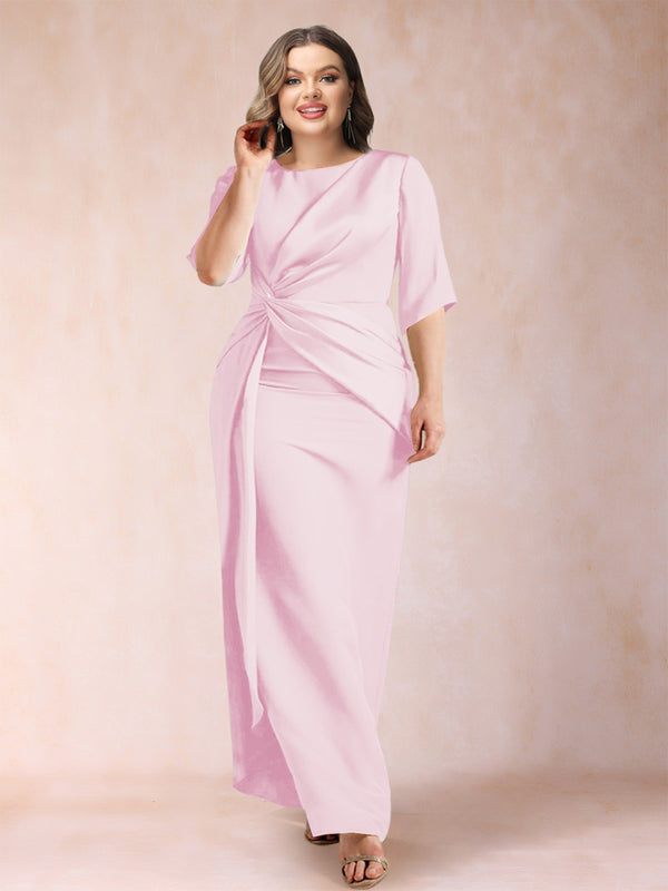 Sheath/Column Scoop Half Sleeves Plus Size Mother of the Bride Dresses with Ruched