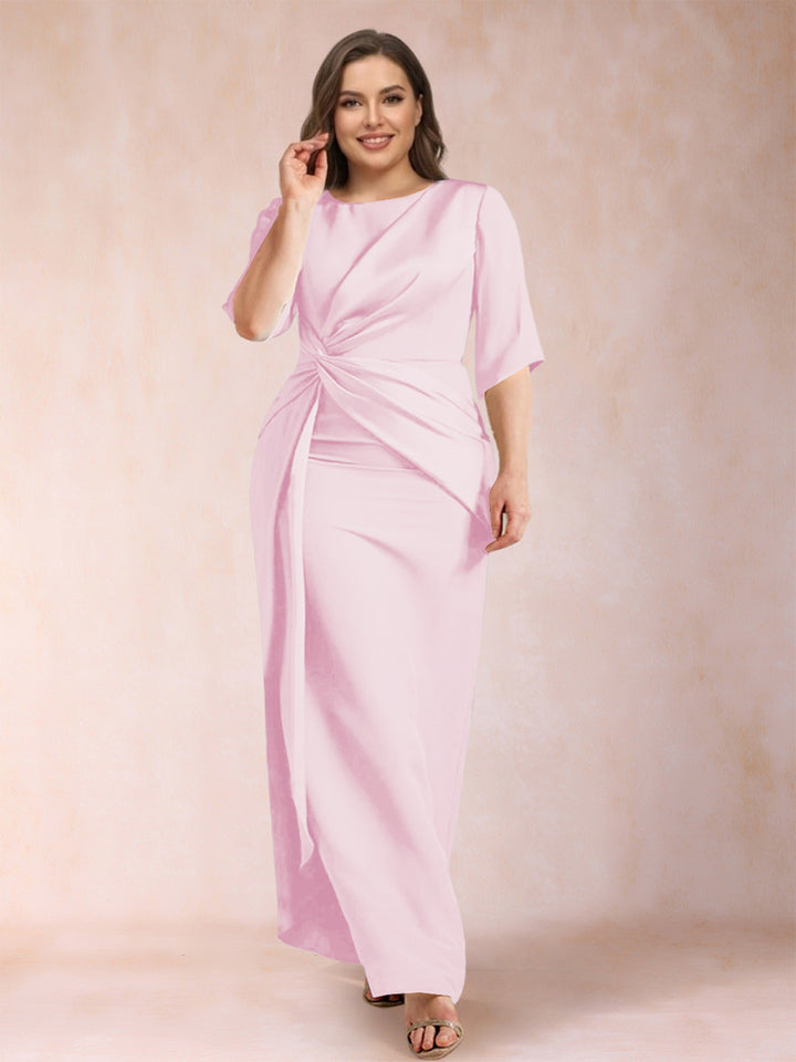 Sheath/Column Scoop Half Sleeves Plus Size Mother of the Bride Dresses with Ruched