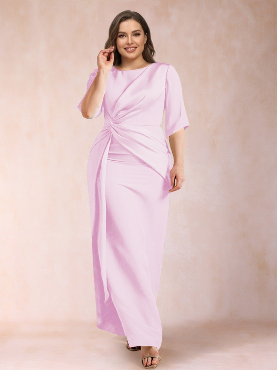 Sheath/Column Scoop Half Sleeves Plus Size Mother of the Bride Dresses with Ruched