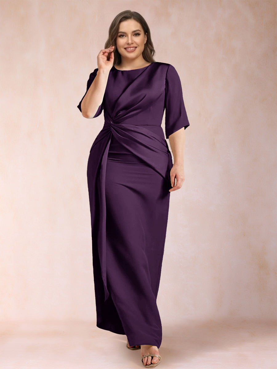 Sheath/Column Scoop Half Sleeves Plus Size Mother of the Bride Dresses with Ruched