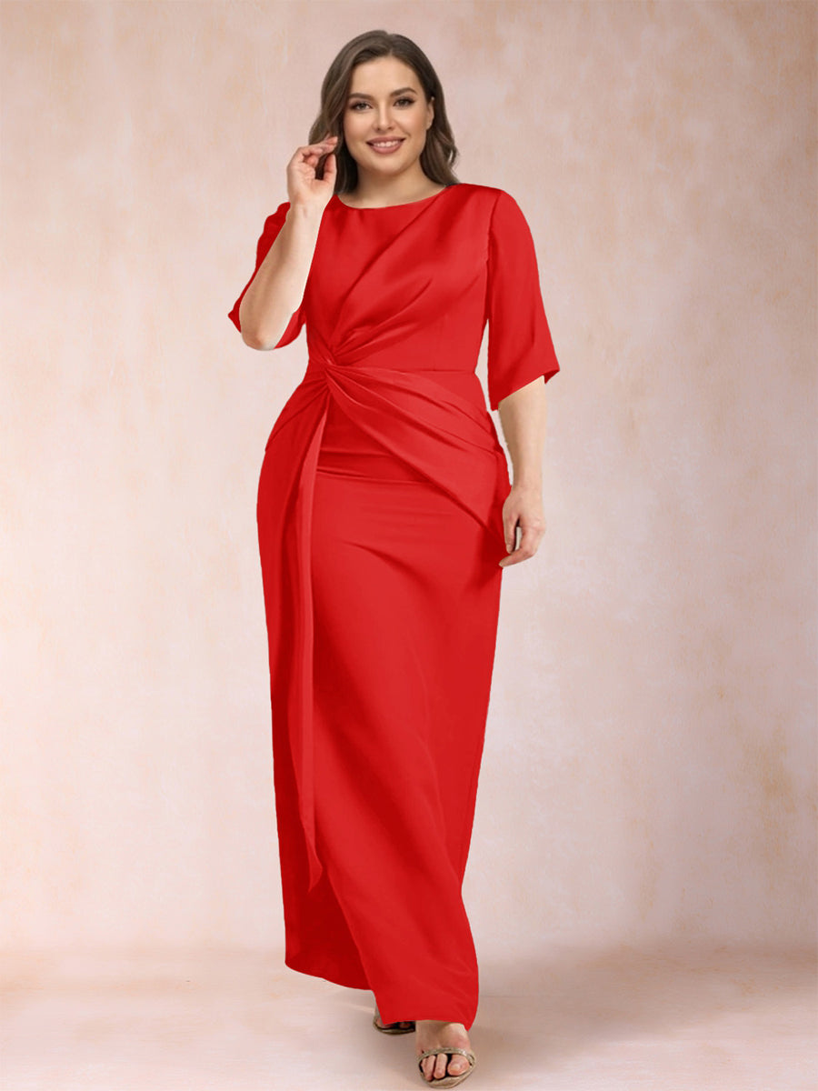 Sheath/Column Scoop Half Sleeves Plus Size Mother of the Bride Dresses with Ruched