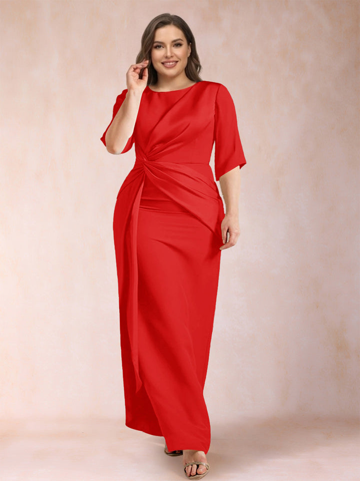 Sheath/Column Scoop Half Sleeves Plus Size Mother of the Bride Dresses with Ruched