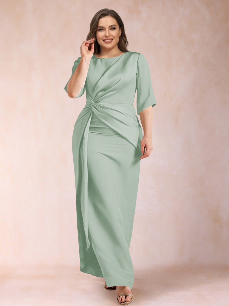 Sheath/Column Scoop Half Sleeves Plus Size Mother of the Bride Dresses with Ruched
