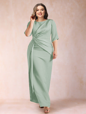 Sheath/Column Scoop Half Sleeves Plus Size Mother of the Bride Dresses with Ruched