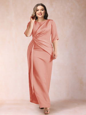 Sheath/Column Scoop Half Sleeves Plus Size Mother of the Bride Dresses with Ruched