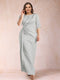 Sheath/Column Scoop Half Sleeves Plus Size Mother of the Bride Dresses with Ruched