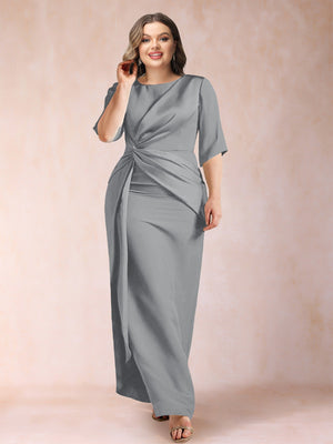 Sheath/Column Scoop Half Sleeves Plus Size Mother of the Bride Dresses with Ruched