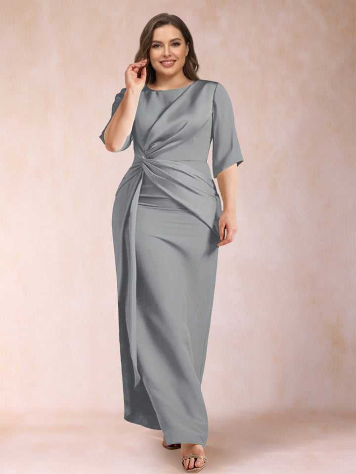Sheath/Column Scoop Half Sleeves Plus Size Mother of the Bride Dresses with Ruched