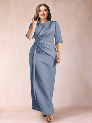 Sheath/Column Scoop Half Sleeves Plus Size Mother of the Bride Dresses with Ruched