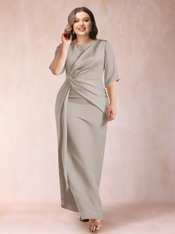 Sheath/Column Scoop Half Sleeves Plus Size Mother of the Bride Dresses with Ruched