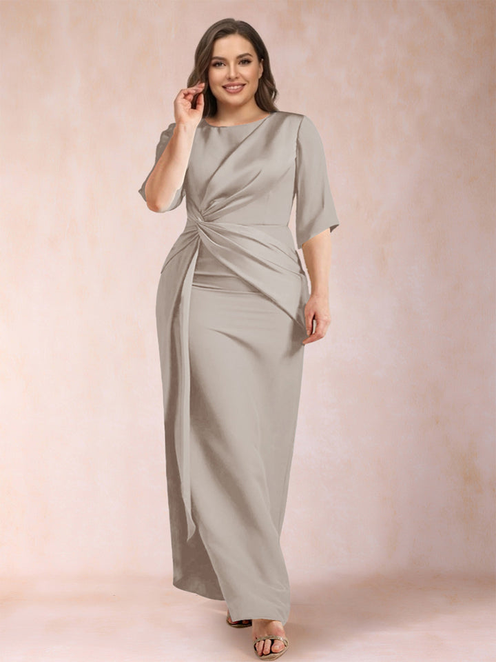 Sheath/Column Scoop Half Sleeves Plus Size Mother of the Bride Dresses with Ruched