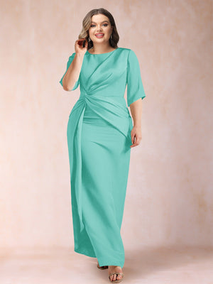 Sheath/Column Scoop Half Sleeves Plus Size Mother of the Bride Dresses with Ruched