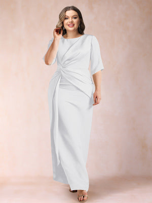 Sheath/Column Scoop Half Sleeves Plus Size Mother of the Bride Dresses with Ruched
