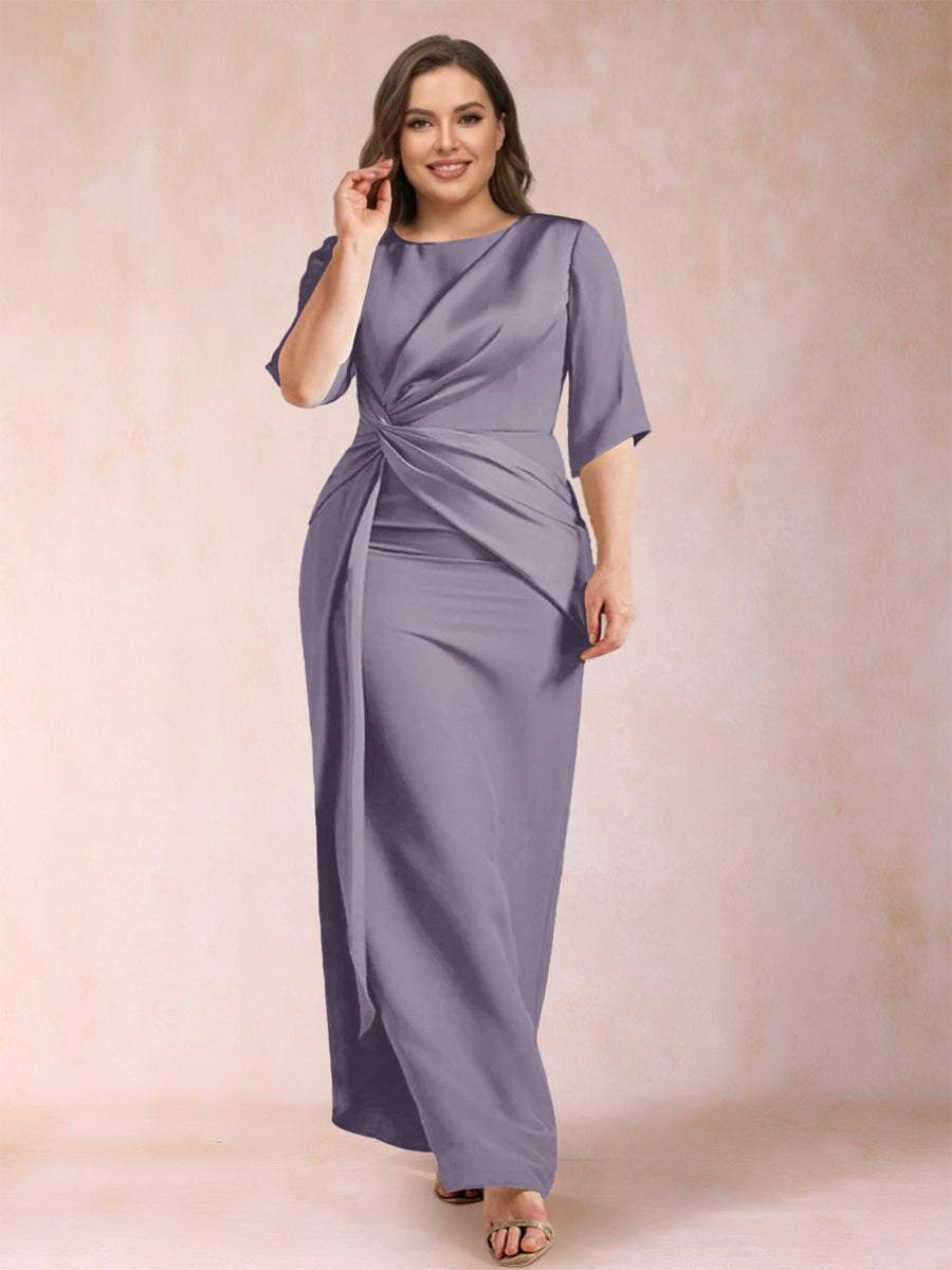 Sheath/Column Scoop Half Sleeves Plus Size Mother of the Bride Dresses with Ruched