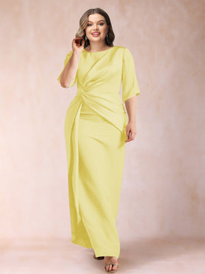 Sheath/Column Scoop Half Sleeves Plus Size Mother of the Bride Dresses with Ruched
