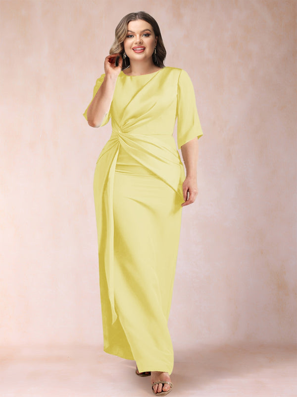 Sheath/Column Scoop Half Sleeves Plus Size Mother of the Bride Dresses with Ruched