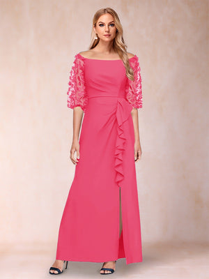 Sheath/Column Off-the-Shoulder Half Sleeves Mother of the Bride Dresses with Applique