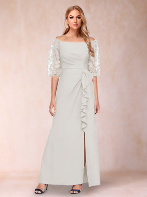 Sheath/Column Off-the-Shoulder Half Sleeves Mother of the Bride Dresses with Applique