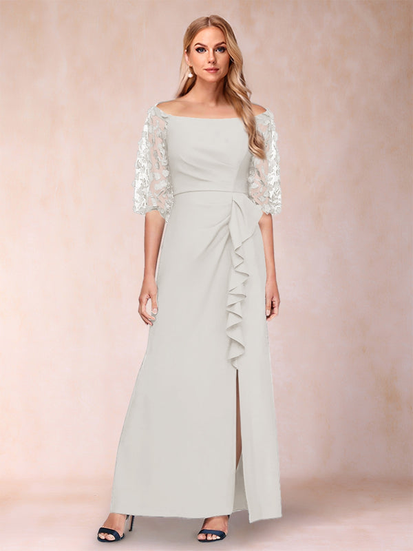 Sheath/Column Off-the-Shoulder Half Sleeves Mother of the Bride Dresses with Applique