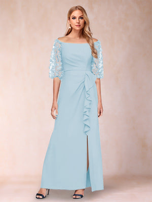 Sheath/Column Off-the-Shoulder Half Sleeves Mother of the Bride Dresses with Applique