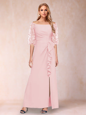 Sheath/Column Off-the-Shoulder Half Sleeves Mother of the Bride Dresses with Applique