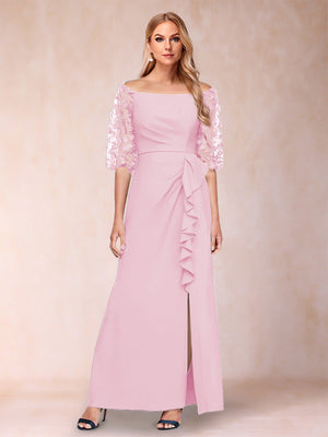 Sheath/Column Off-the-Shoulder Half Sleeves Mother of the Bride Dresses with Applique