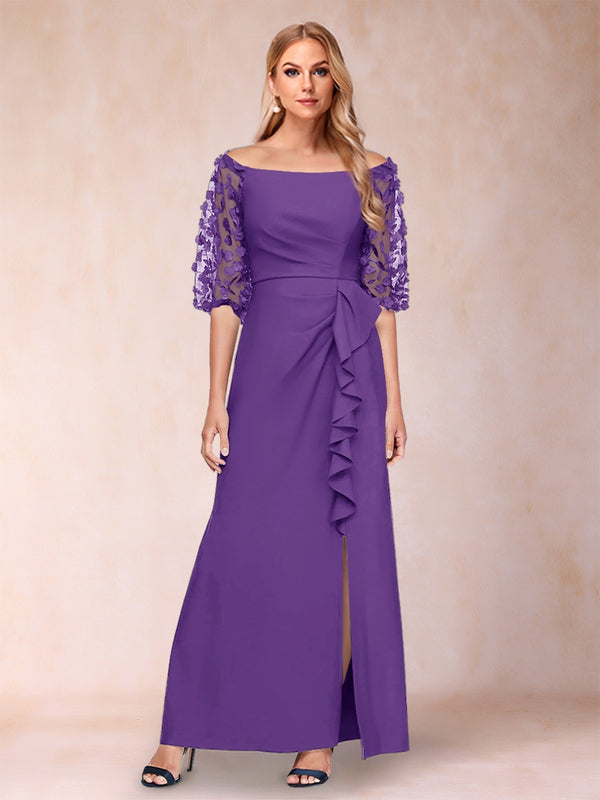 Sheath/Column Off-the-Shoulder Half Sleeves Mother of the Bride Dresses with Applique