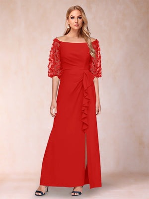 Sheath/Column Off-the-Shoulder Half Sleeves Mother of the Bride Dresses with Applique
